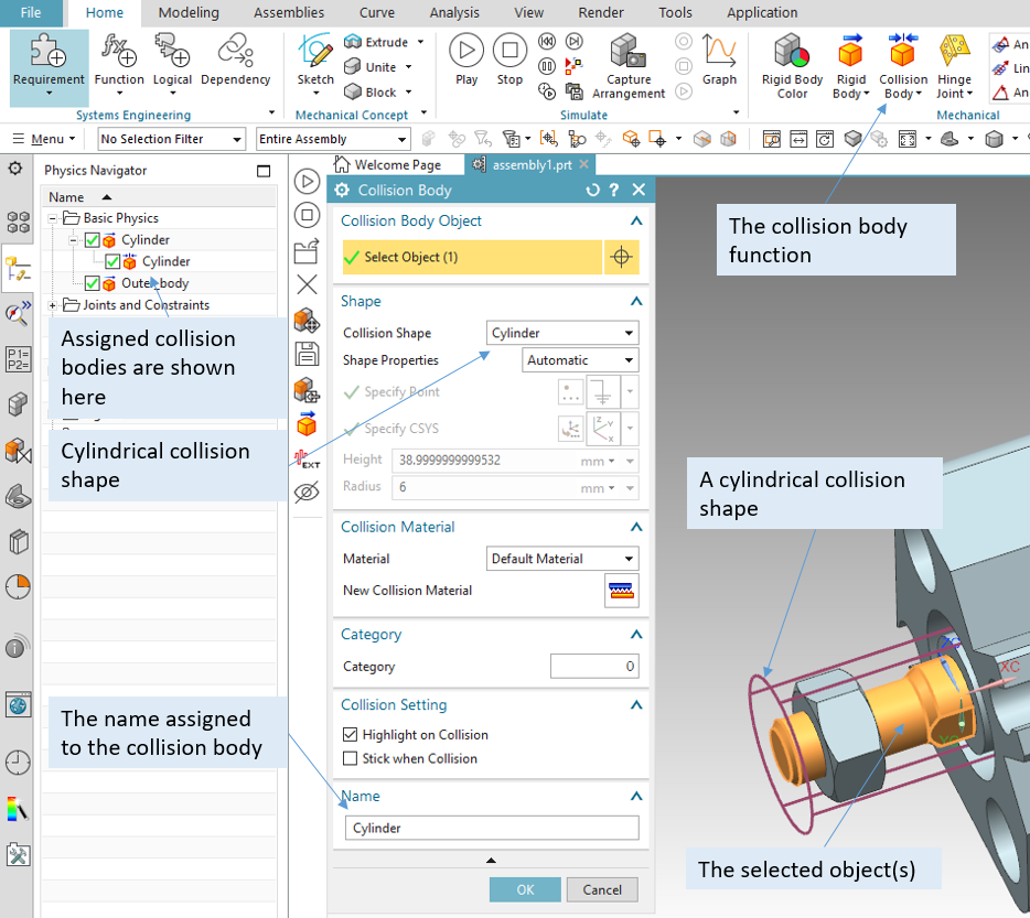 Assigning a collision body