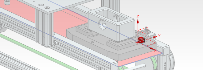 A collision sensor used to simulate the function of an inductive sensor in the assembly. The sensor detects if a part is at the beginning of the conveyor belt.