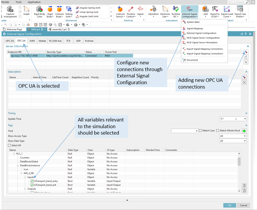 External signal configuration